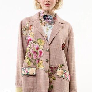 Aratta Sudden Sensation Pink Floral Embroidered Blazer-worn once